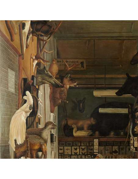Convey J.+Huile sur toile+ L'atelier d'un taxidermiste