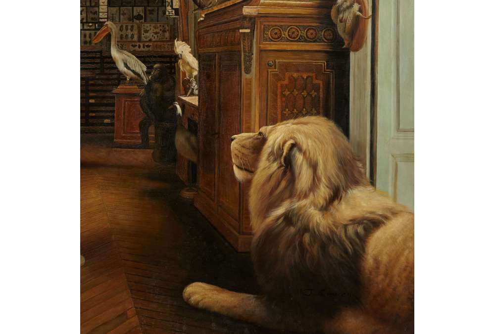 Convey J.+Huile sur toile+ L'atelier d'un taxidermiste