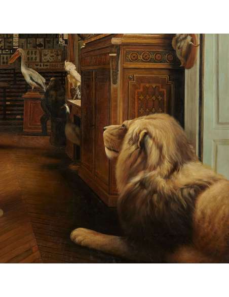 Convey J.+Huile sur toile+ L'atelier d'un taxidermiste