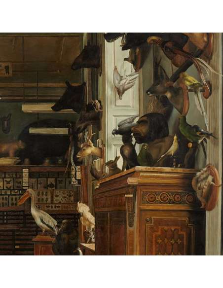 Convey J.+Huile sur toile+ L'atelier d'un taxidermiste