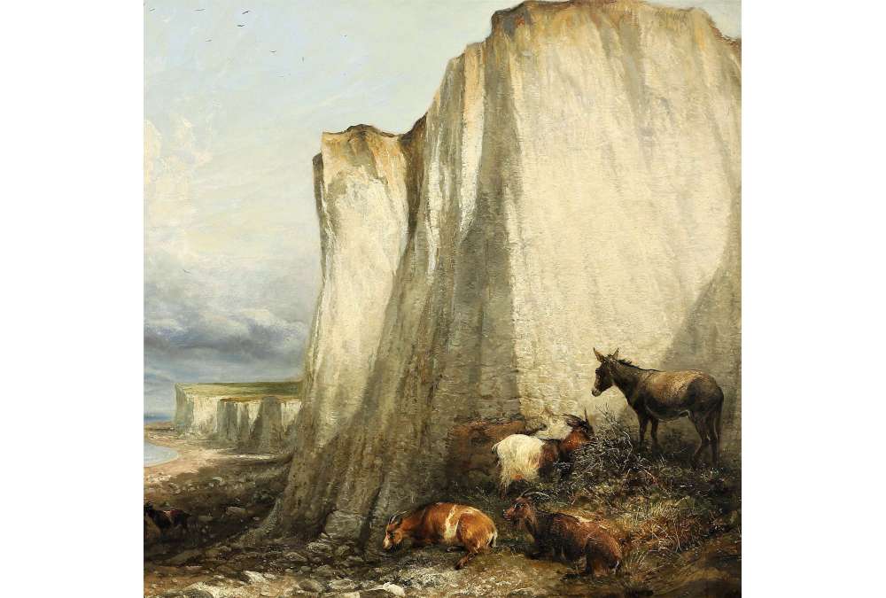 Thomas Sidney Cooper - Olieverf op doek Vee bij de kliffen