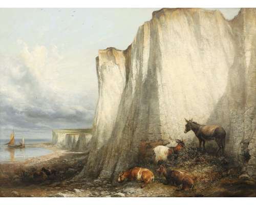 Thomas Sidney Cooper - Olieverf op doek Vee bij de kliffen 2