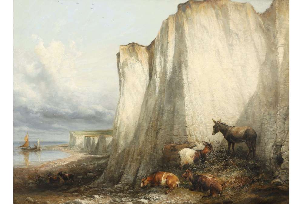 Thomas Sidney Cooper - Olieverf op doek Vee bij de kliffen