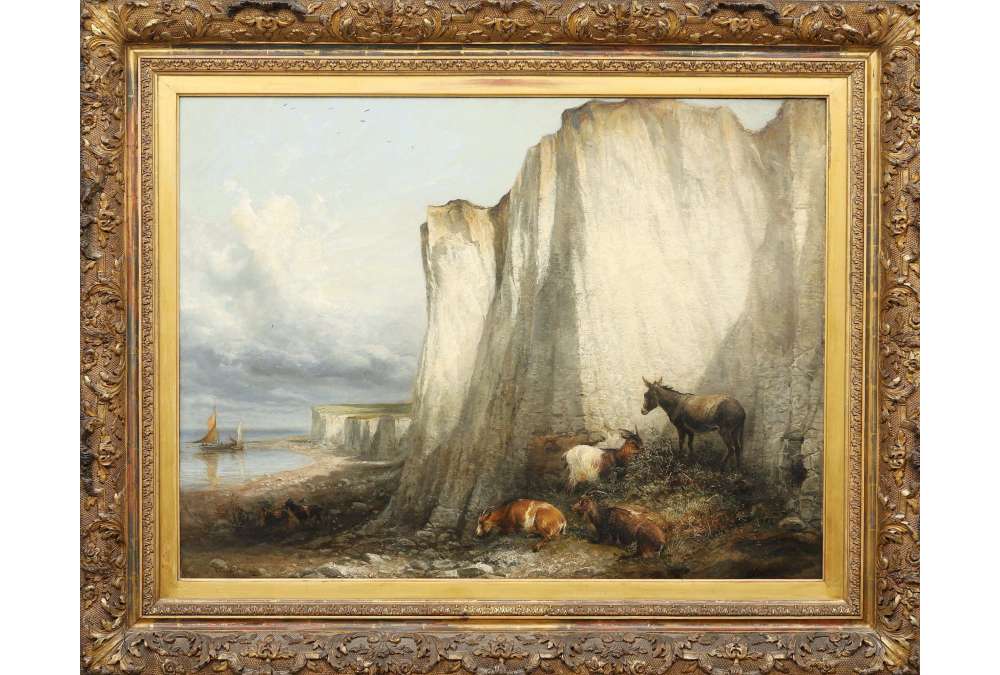 Thomas Sidney Cooper - Oil on canvas Cattle near the cliffs
