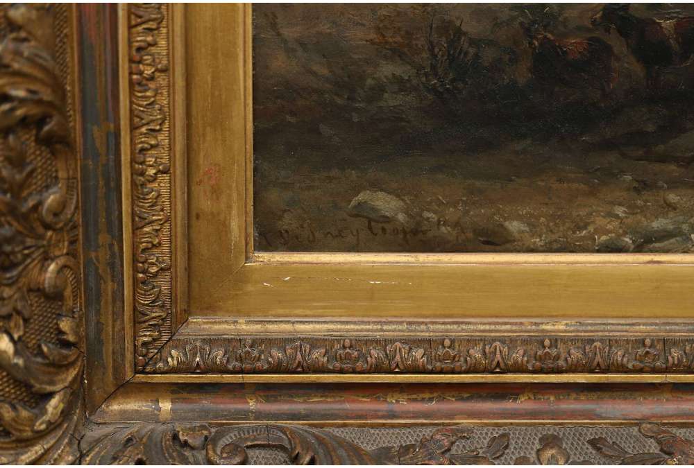 Thomas Sidney Cooper - Huile sur toile Bétail près des falaises