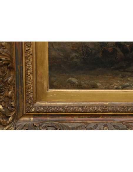 Thomas Sidney Cooper - Huile sur toile Bétail près des falaises