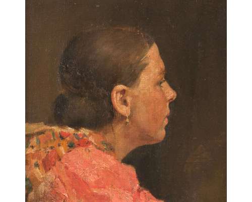 Profielportret van een vrouw olieverf op doek Demetrio Cosola 1887