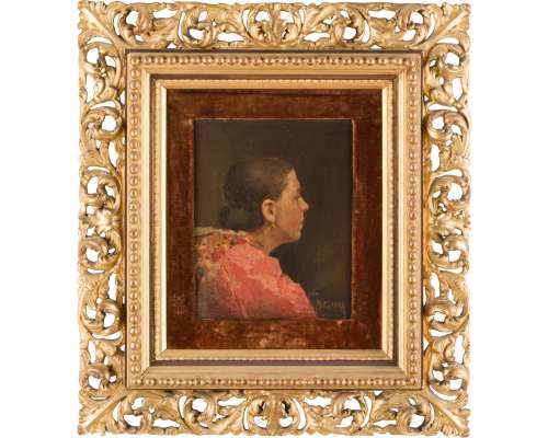 Profielportret van een vrouw olieverf op doek Demetrio Cosola 1887 2