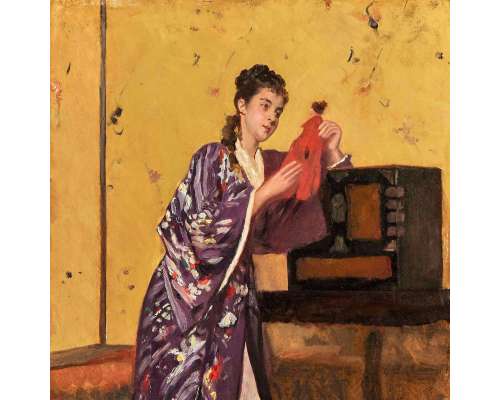 De Jonghe Gustave Leonard (1829 -1893)+La femme au Kimono (The Lady in a Kimono)