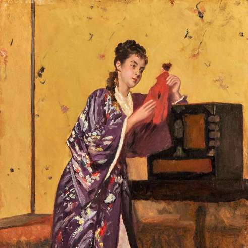 De Jonghe Gustave Leonard (1829 -1893)+La femme au Kimono (The Lady in a Kimono)