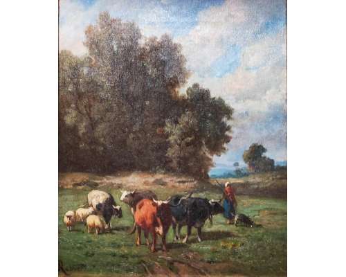 Shepherdess at the edge of the forest