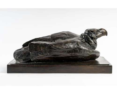 Sculpture bronze aigle couché Albéric Collin 1935