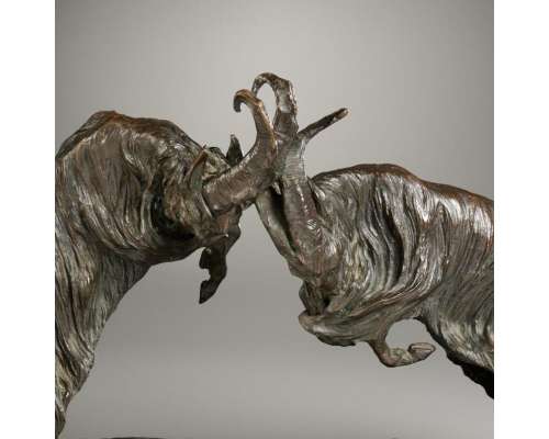 Bronze Sirio Tofanari béliers combattants vue d'ensemble
