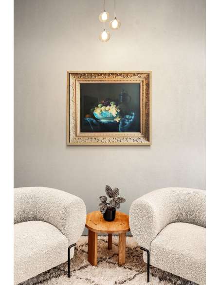 Classical Still Life by Jean Grimal - Grapes and Porcelain