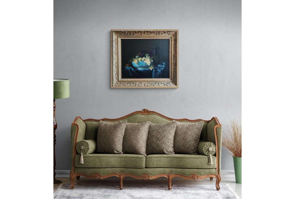 Classical Still Life by Jean Grimal - Grapes and Porcelain