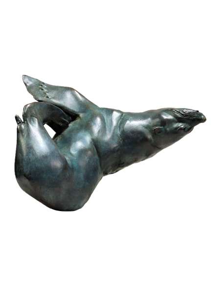 Sculpture bronze Lion de Mer Greta van Puyenbroeck sur socle pierre