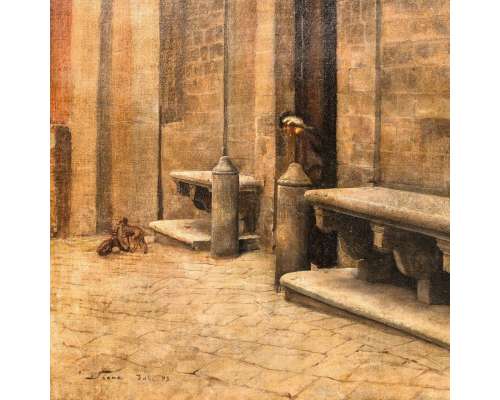 Olieverfschilderij kerkplein Siena Duitse School 1883