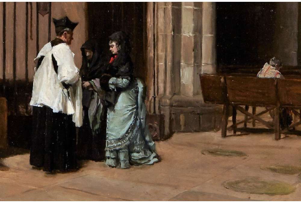 Enrique Mélida y Alinari | Church Interior | 19th Century Oil on Canvas