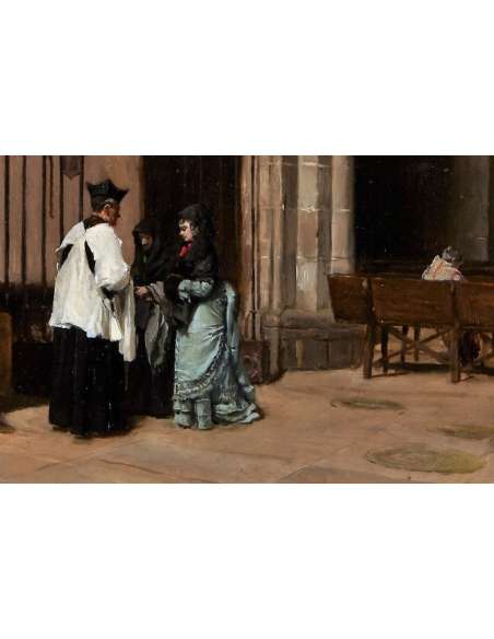 Enrique Mélida y Alinari | Church Interior | 19th Century Oil on Canvas