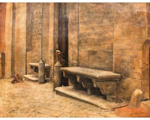 Olieverfschilderij kerkplein Siena Duitse School 1883 2