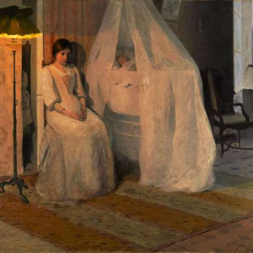 Fournier Hippolyte (1853-1926)+ Oil on canvas+ La jeune mère