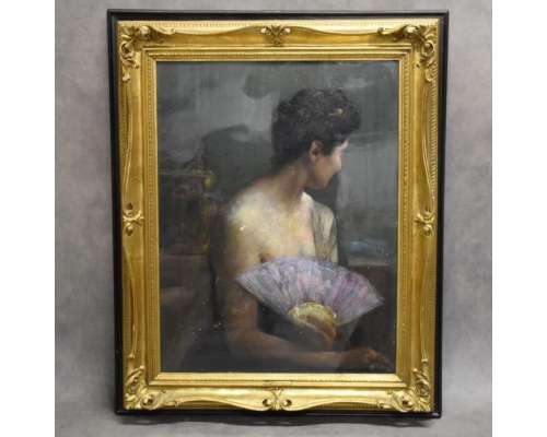 Olieverfschilderij Anita met een waaier door Luigi Brignoli klassiek portret