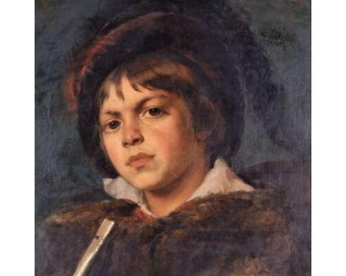 Olieverfschilderij jonge jongen met fluit door Léon Herbo