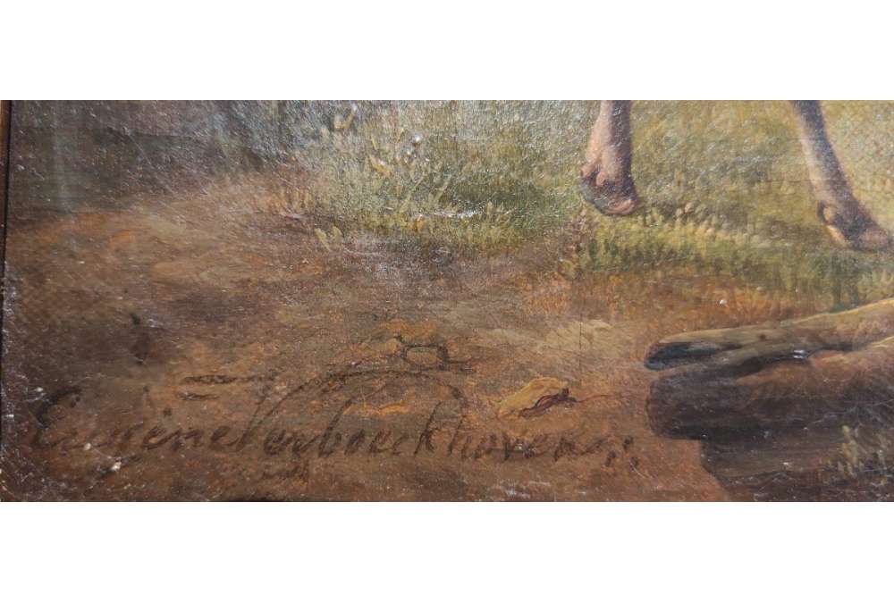 Cows and Bull in a Meadow Painting - Eugène Verboeckhoven