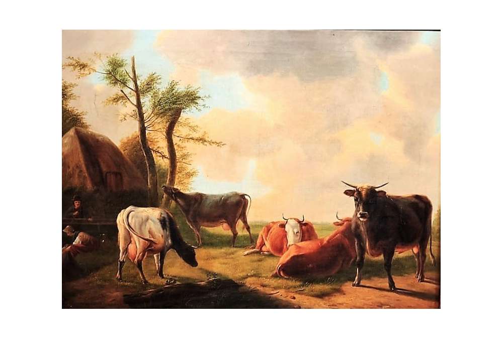 Cows and Bull in a Meadow Painting - Eugène Verboeckhoven