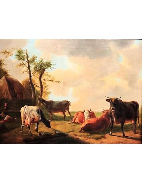 Cows and Bull in a Meadow Painting - Eugène Verboeckhoven