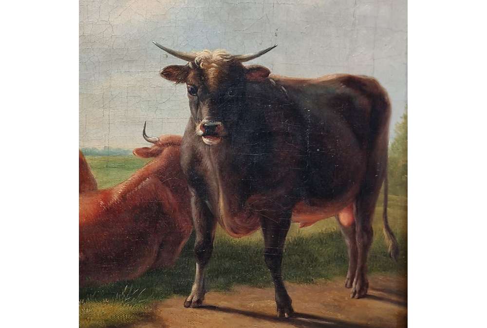 Cows and Bull in a Meadow Painting - Eugène Verboeckhoven