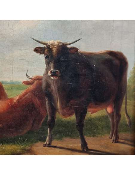 Cows and Bull in a Meadow Painting - Eugène Verboeckhoven