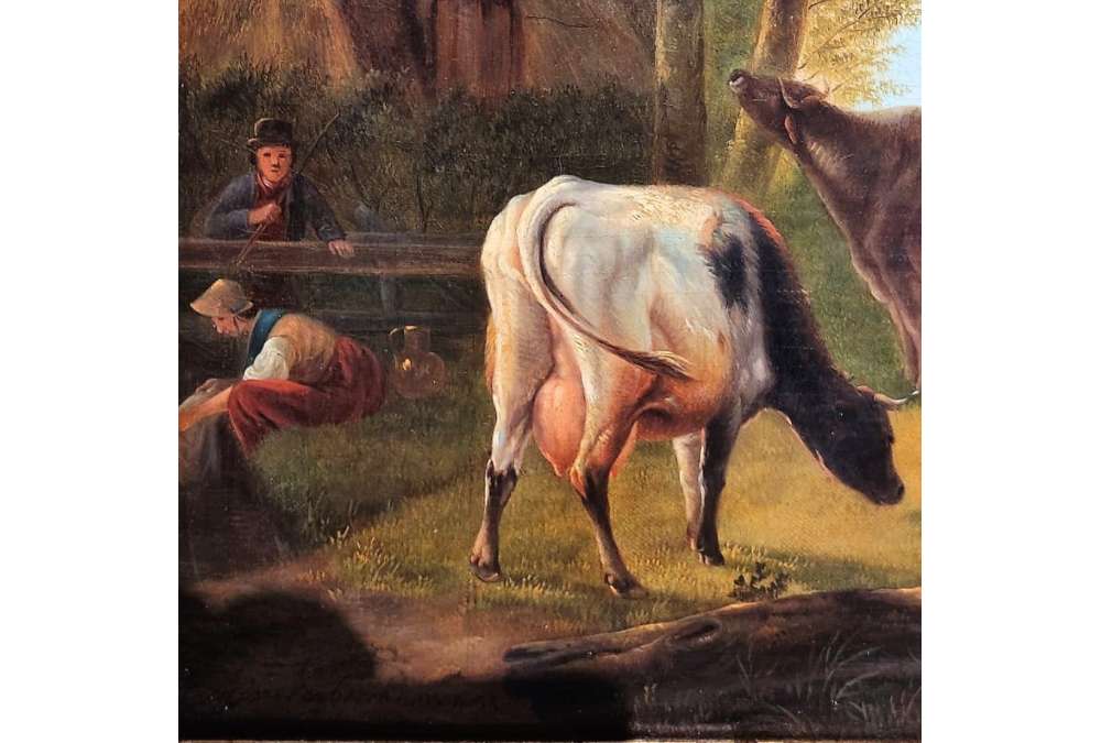 Cows and Bull in a Meadow Painting - Eugène Verboeckhoven