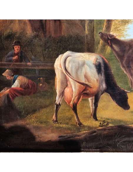 Cows and Bull in a Meadow Painting - Eugène Verboeckhoven