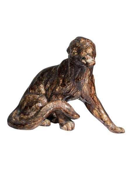 Keramiek sculptuur Brullende Tijger Thierry Van Ryswyck Susse Freres