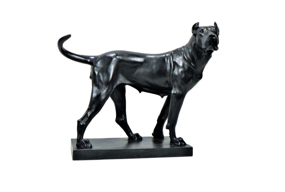 Great Dane bronze sculpture black patina Gustav Reissmann signature 1907