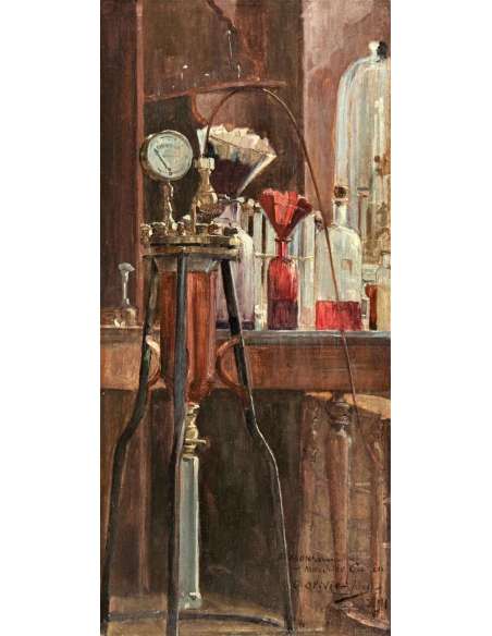 Olieverf op paneel - Het laboratorium van Olivié Léon