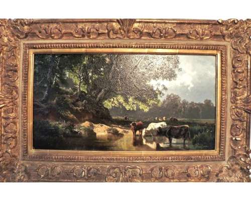 Pastoral Scene oil on panel by Joseph Wenglein