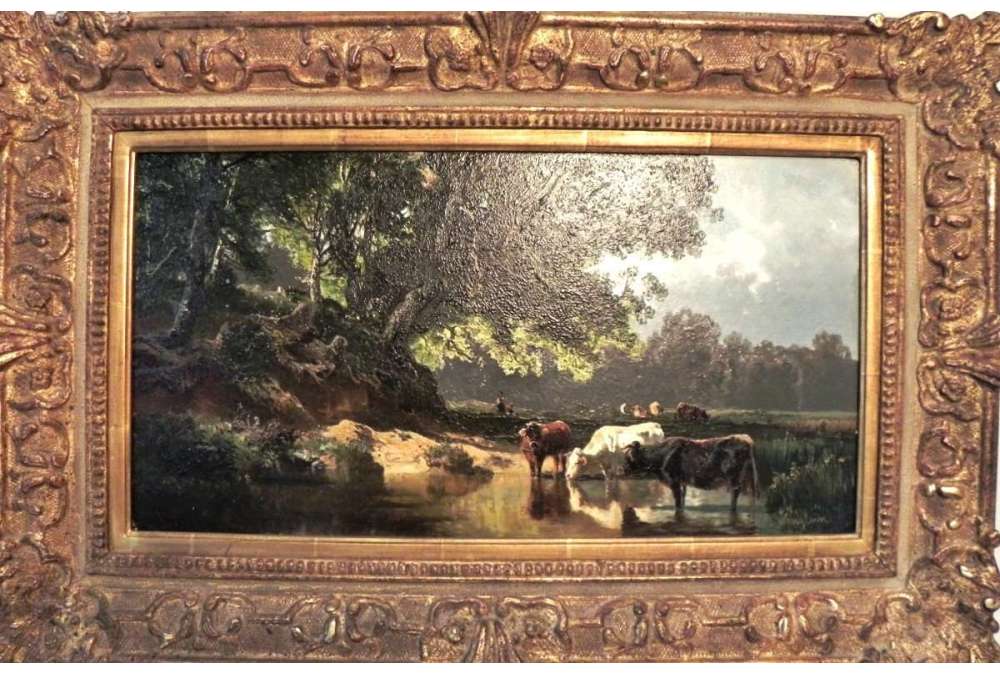 Pastorale Scène olieverf op paneel door Joseph Wenglein