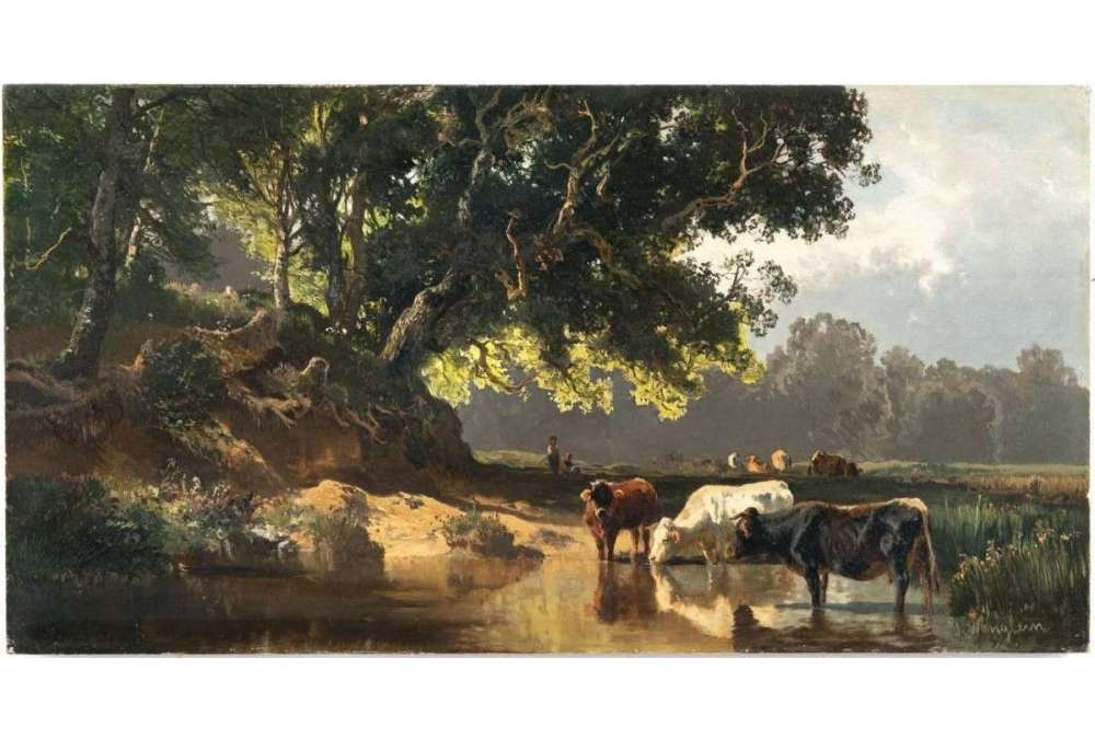 Pastorale Scène olieverf op paneel door Joseph Wenglein