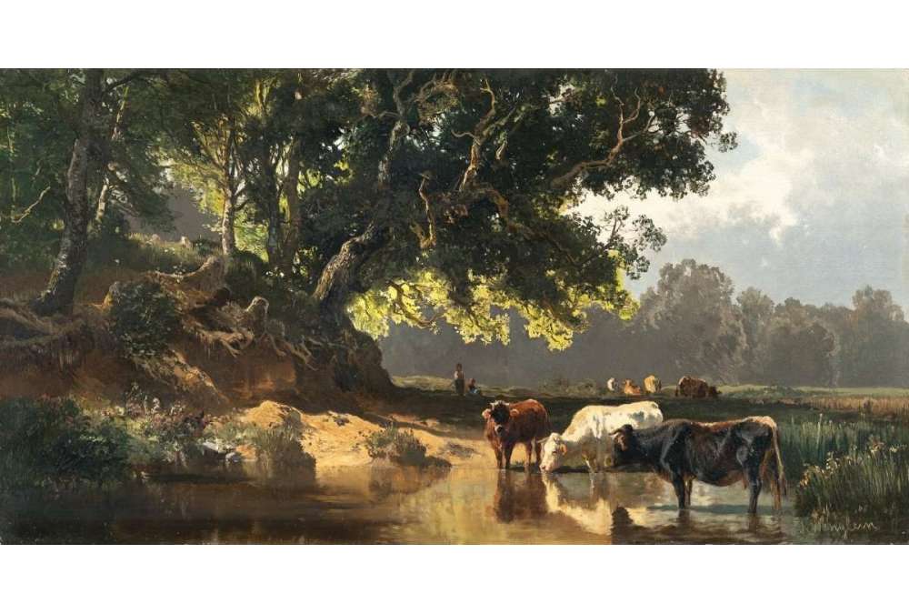 Pastorale Scène olieverf op paneel door Joseph Wenglein