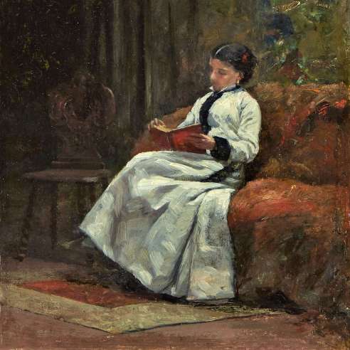 Bonvin François (1817-1887)+Huile sur panneau "La Lectrice"