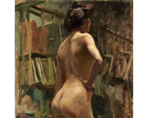 Jammes Roger (1875-1918)+ Handtekening rechtsonder+ Model in het Atelier