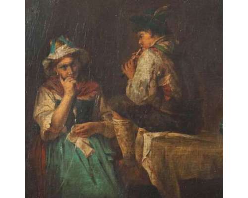 Olieverf op doek De Serenade door Kurzbauer Eduard