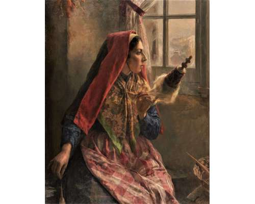 Lacoste J. Edward+Olieverf op doek+ La fileuse marocaine (De Marokkaanse garenspinster) 2