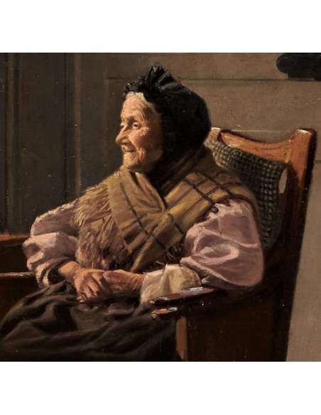 Olieverf op doek L'Heure du goûter genre scène door Moreau-Deschanvres