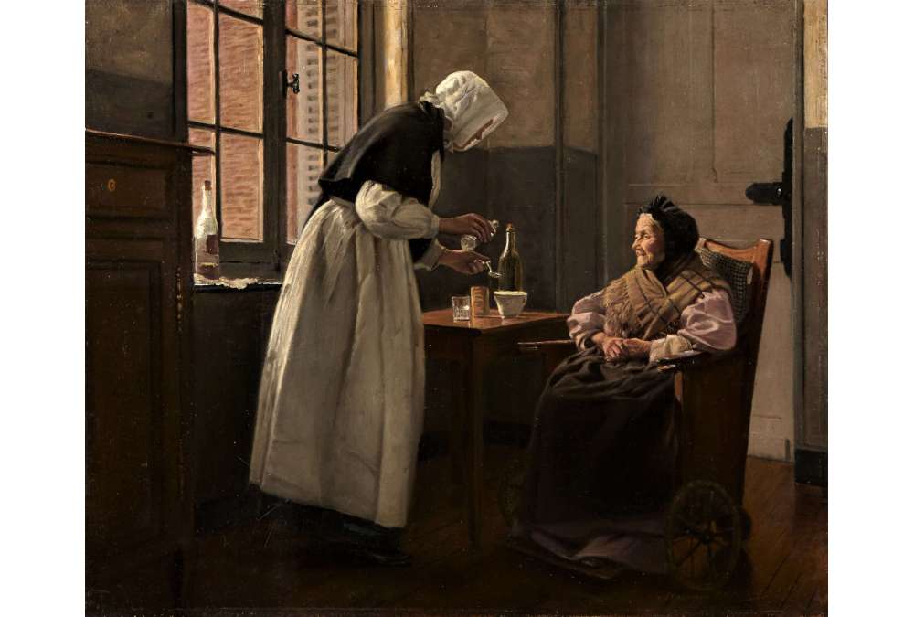 Olieverf op doek L'Heure du goûter genre scène door Moreau-Deschanvres