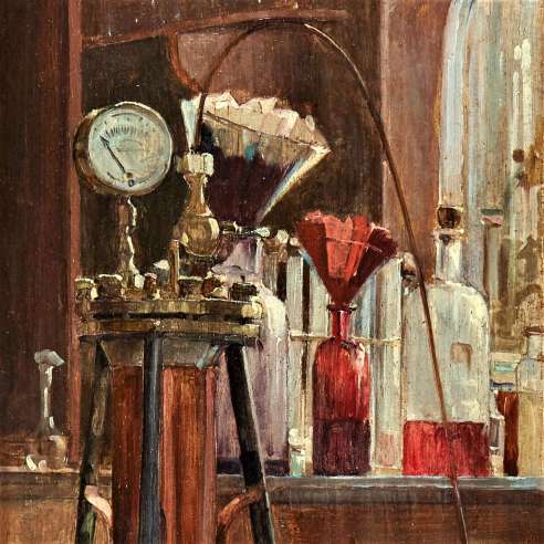 Olivié Léon (1833-1901), Oil on panel+ The Laboratory, 1891