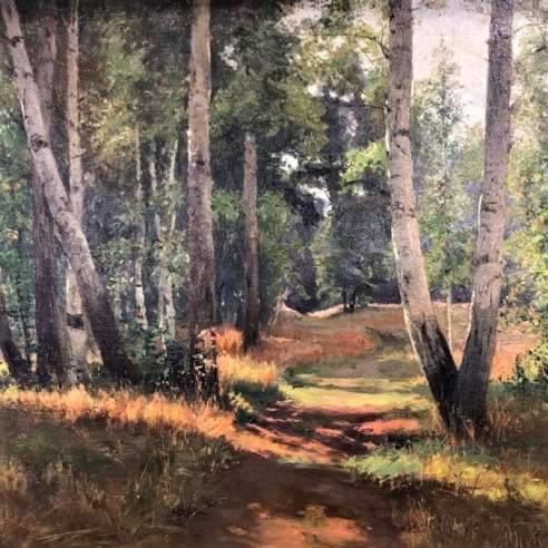 olieverfschilderij op doek Gezicht op een kreupelbos door Feodor Petrovitsj Riznischenko