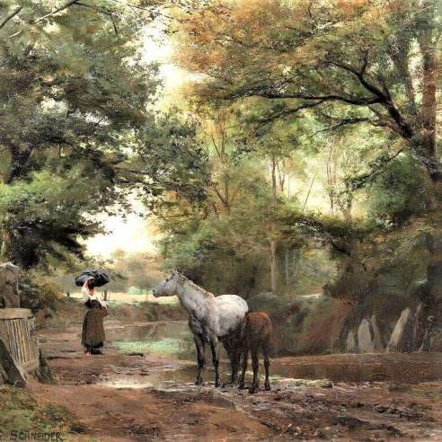 Schneider Louis Amable (1824-1884)+ Bretagne, Le chemin de Kerlary en Trégunc.